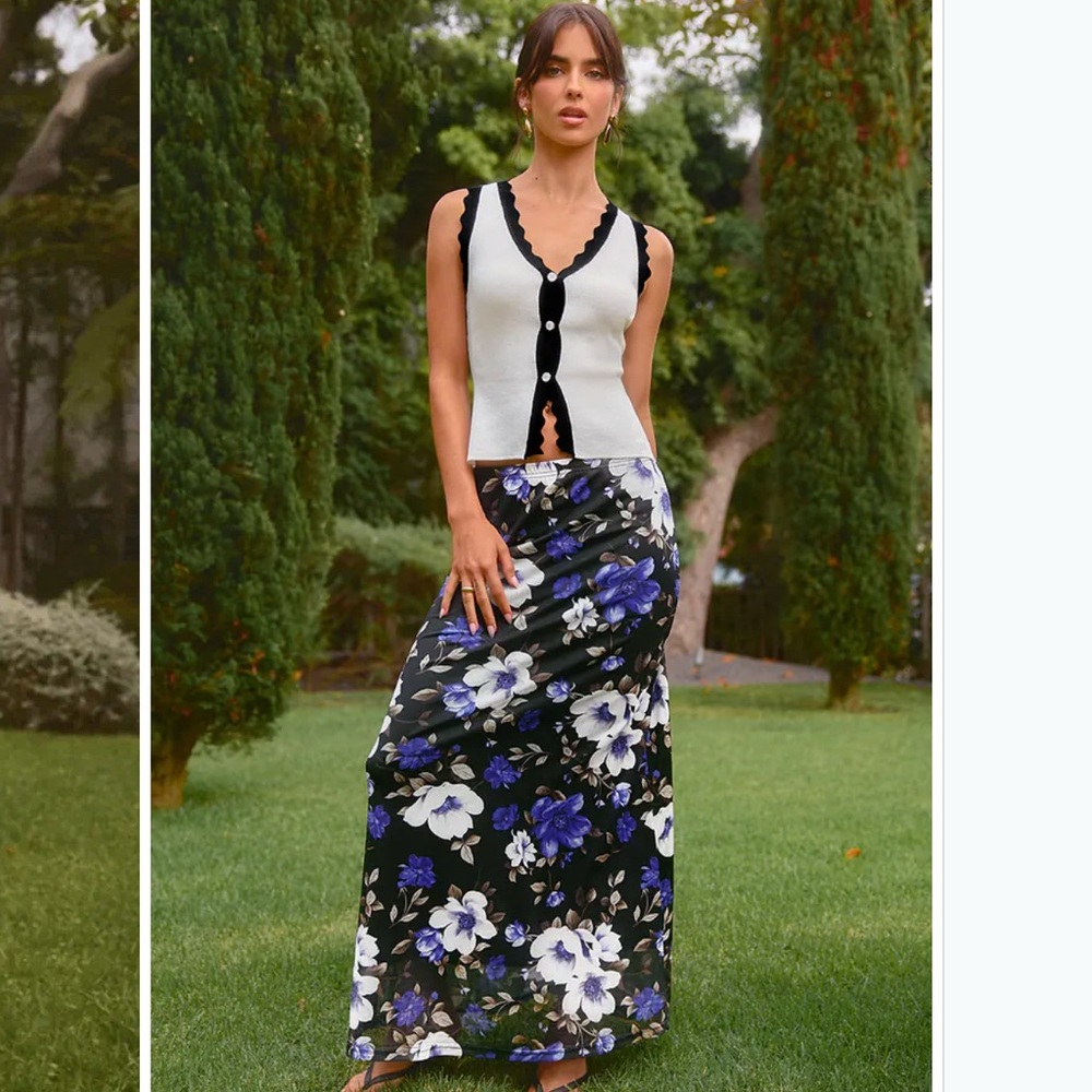 NWT Cupshe Black and Purple Floral Maxi Skirt